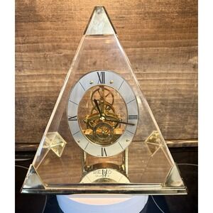 SEIKO Japan Pyramid Quartz Skeleton Mantle Open Face Clock Lucite Case VTG Works